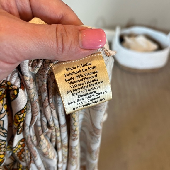 Porridge Anthropologie Pineapple Print Bow-back Off the Shoulder Shirt Large - Picture 2 of 10